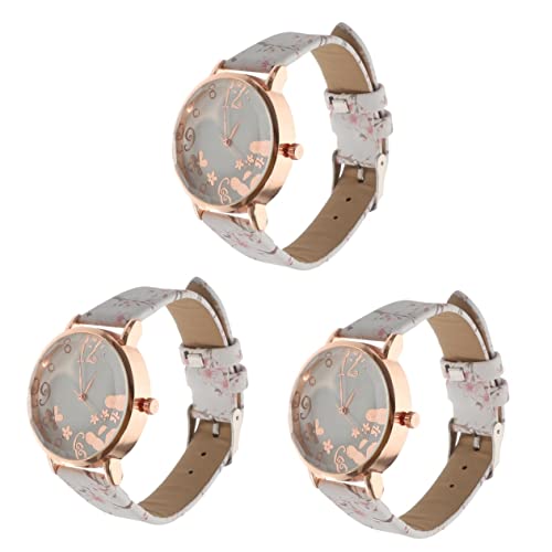Mikikit 3-teilige Elegante Damenuhr Modische Armbanduhr Mit Blumenmuster Für Den Alltag Und Den Bürogebrauch von Mikikit