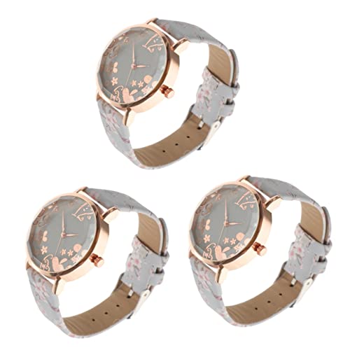 Mikikit 3 Stücke Chic Frauen Uhr Casual Modische Weibliche Armbanduhr Leichte Design von Mikikit