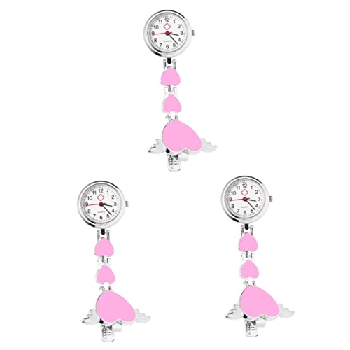 Mikikit Herrenuhren 3Pcs Edelstahl Verwendung Zum Aufhängen Pflege Dekorative Liebhaber Einfach Hreat Pin Clip & Student Fob Kreativ Geburtstag Rosa – Mode Brosche Herz-Dekor Revers Uhr- von Mikikit