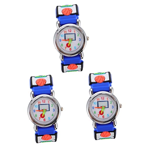 Mikikit 3st Uhr Mit Basketballmuster Kinderuhren Basketball-Muster Junge Basketballuhr Armbanduhr Cartoon-Uhren Für Kinder Jungenuhren Im Alter Von 7-10 Abzeichen Uhr Kleinkind Plastik 3D von Mikikit