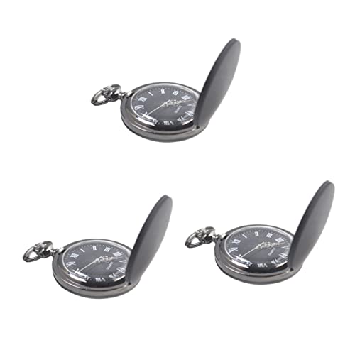 Mikikit Betrachten 3Pcs Leichte Mann Vintage Schwarze Uhr Männer Klassische Kette Gefrostet Mit Tragbar Für Die Tasche Taschenuhr von Mikikit