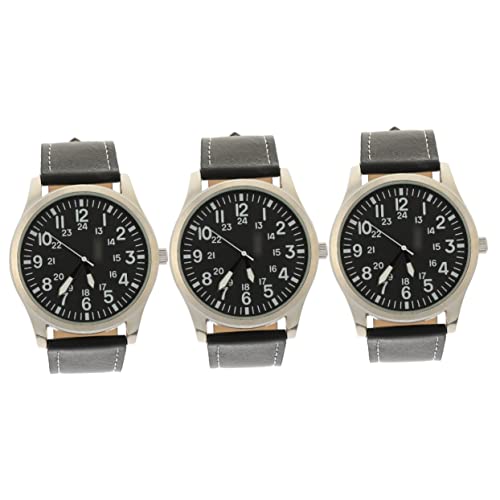 Mikikit 3stücke Armbanduhr wasserdichte Leuchtende Quartz-Uhr Mit Elegantem Design Für Für Und Business Komfortables Tragegefühl Mit Schwarzem Lederarmband von Mikikit