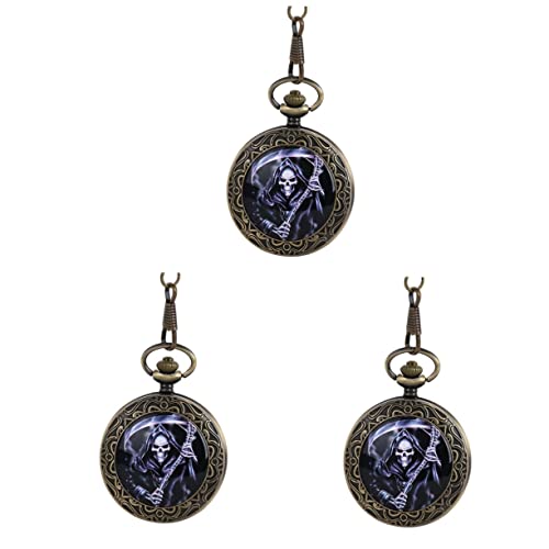 Mikikit Taschenuhr Antik Retro Vintage 3st Taschenuhr Dicke Kette Taschenkette Arabisch Geist Altmodisch Fräulein Quarz Herren Taschenuhren Retro von Mikikit