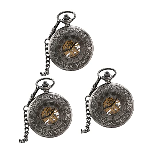 Mikikit 3stücke Unisex Taschenuhr Mit Kette Automatische Mechanische Uhr Im Retro-Stil Mit Rundem Und Abnehmbarer Kette Geeignet Für Männer Und von Mikikit
