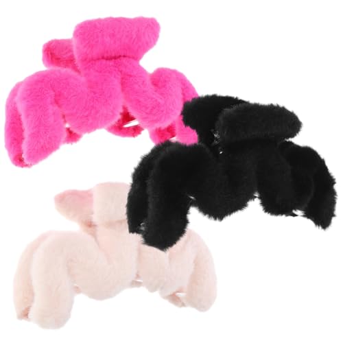 Mikikit 3stücke Tlg Plüsch Haarklammer Frauen Weiche Haarklammern in Off- Und Schwarz Vielseitig Für Trendige Frisuren Wie Dutt Und Pferdeschwanz Komfortabel Und von Mikikit