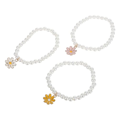 Mikikit 3Stücke Teiliges Blumenarmband mit Perlen Bohemian Handgelenkschmuck für Frauen Robustes Elegantes Design für Anlässe von Mikikit
