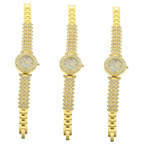 Mikikit 3stücke Dekorative Damen-Armbanduhr Mit Strassverzierungen Und Vielseitige Quarzuhr Für Leicht Und Langlebig Für Büro Und von Mikikit