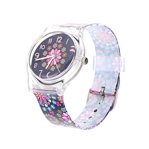 Mikikit 3stücke Mädchen Cartoon Armbanduhr Mit Buntem Design Für Mädchen Und Jugendliche Für Schule Und Quarz-Uhr Blau Mit Blumenmuster von Mikikit