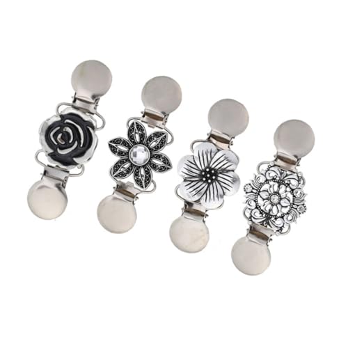 Mikikit 4 Stück Retro Cardigan Kragen Clips Silber Vintage Broschen Pullover Schal Clips für Damen Strickjacke Kleidung Dekoration Langlebig und Formbeständig von Mikikit