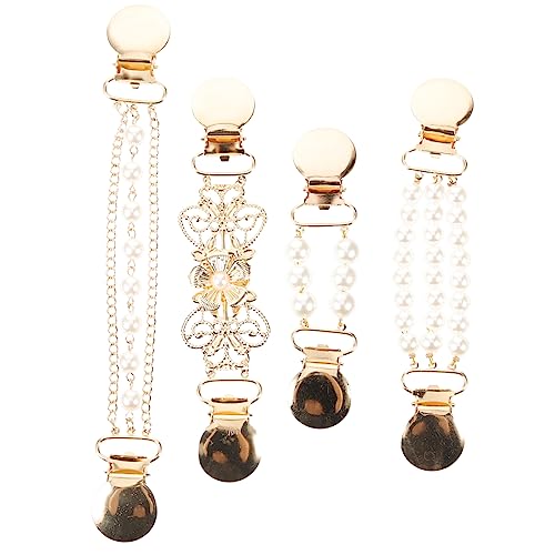 Mikikit 4 Stück Teiliges Damen Kragen Clips mit Perlenbrosche Rutschfeste Pullover und Cardigan Clips Vielseitige Kleidungshalter aus Legierung für Stilvolle Looks von Mikikit