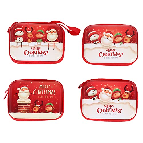 Mikikit 4 Stück Teiliges Rechteckige Münztaschen mit Reißverschluss Weihnachtliches Design Kleine Aufbewahrungstasche für Kleingeld Ohrhörer und Geschenke Tragbar Langlebig Passend für von Mikikit