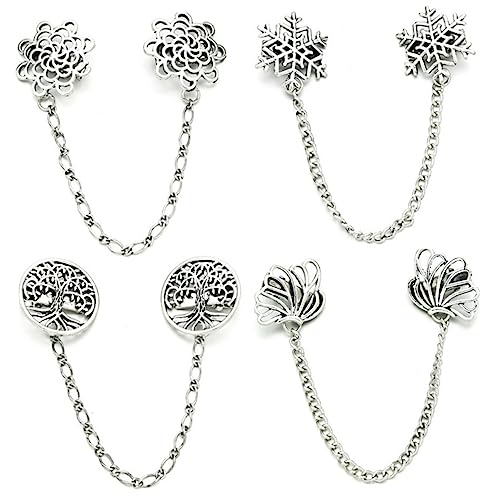 Mikikit 4 Stück Vintage Broschen Teilig Pullover Clips mit Quasten Strickjacke Kettenclip Kragenbroschen für Damen Geeignet für Hochzeit Party Alltag Eleganter Schmuck von Mikikit