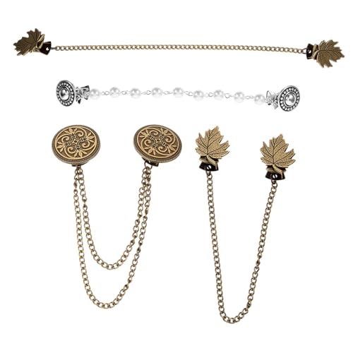 Mikikit 4 Stück Vintage Cardigan Clips Teiliges mit Perlen und Brosche Retro Kragen und Pullover Anstecker für Damen Eleganter Schal und Hemdclip Strickjacken Accessoires von Mikikit