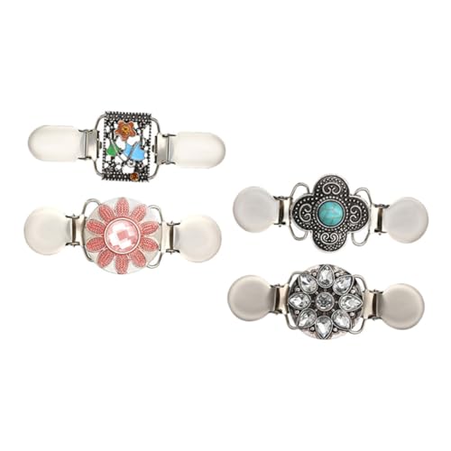 Mikikit 4 Stück Vintage Cardigan Clips mit Strassblumen Pullover Schal Clips für Damen Vielseitige Broschen für Kleidung Einfach zu Befestigen für Hochzeit Party und Alltag von Mikikit
