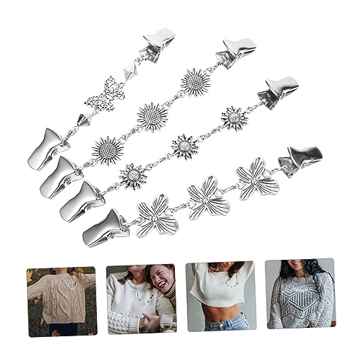 Mikikit 4 Stück Vintage Strickjacken Clips mit Blumen und Schmetterlingsbroschen Vielseitige Kleidungsclips für Pullover Cardigans Schals Verhindern Sichtbarkeit Beim Tragen von Mikikit
