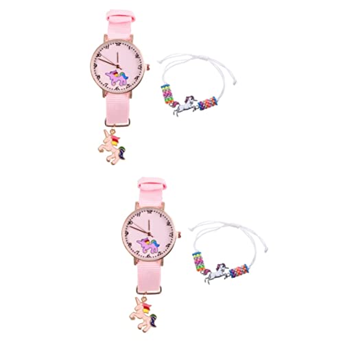 Mikikit 4 Stück Einhorn Uhr Kinder Digitaluhr Armbänder für Mädchen Damenuhren Uhr mit Einhornarmband Handgelenk Zubehör Anschauen Gurt Dekorationen Quarzuhren Student einstellen Nylon von Mikikit