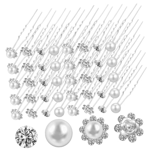 Mikikit 40 Stück Haarnadel Gemeinschaft Haar Strass einfach Brauthaar Blau Bräute perlen Haarstyling-Stifte formelle Haarklammern Haargabel aus Strass Frauen Haarschmuck Legierung Silber von Mikikit