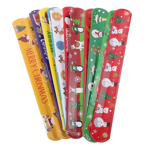 Mikikit 48 Stück Teiliges Weihnachts Schnapparmband mit Cartoon Motiven Wiederverwendbare PVC Slap Wristbands Leicht und Langlebig als Party und Weihnachtsfeier Mitgebsel von Mikikit