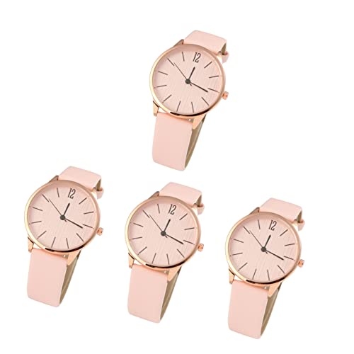 Mikikit 4Pcs Rosa Armbanduhren Weiblich Minimalistisch Freizeit Krankenschwestern Verstellbar Leder Männer Dame Kinder Mädchen Tragen Mütter Uhrenarmbänder Leser Täglich Handgelenk von Mikikit