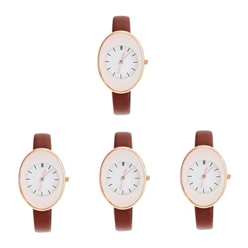 Mikikit 4 Stück Quarzuhr Für Damen Dekorative Mädchenuhr Gürteluhr Für Damen Armbanduhr Uhr Mit Lederarmband Für Damen Lässige Damenuhr Beiläufig Fräulein Clip Armbandmaterial: Kunstleder von Mikikit