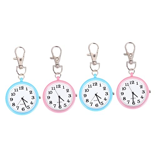 Mikikit Schlüsselanhänger 4 Stück Mini-hängeuhr Arzttaschenuhr Quarzuhr Für Schwesternuhr Hängend Arzt Uhr Abzeichen Uhr Stethoskop Uhr Ansteckuhr Damen Rostfreier Stahl Betrachten von Mikikit