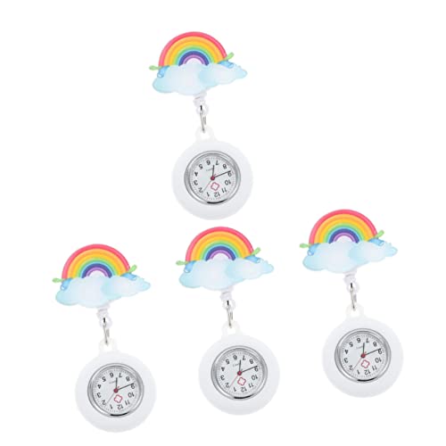 Mikikit 4stücke Clip Regenbogen Fob Uhr Mit Silikonüberzug wasserdichte Pflegeuhr Für Und Ärzte Einziehbare Taschenuhr Mit Sicherem Clip Attraktives Design Für Damen Und von Mikikit