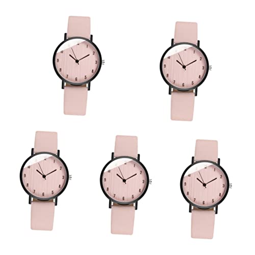 Mikikit 5st Damen Quarzuhr Digitaluhr Für Frauen Kinder Dekor Handgelenk Uhr Mit Holzmaserung Damenuhr Mädchen Armbänder Uhren Frauen Modern Wild Krankenschwester Edelstahl Lederriemen von Mikikit