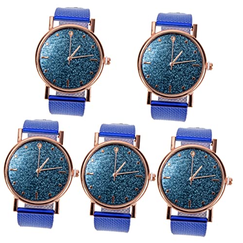 Mikikit 5stücke Damen Armbanduhr Mit Verstellbarem Silikonarmband Stilvolle Quarzuhr Für Freizeit Und Business Hautfreundlich Und Chemiefrei Für Frauen Und Modische Anlässe von Mikikit