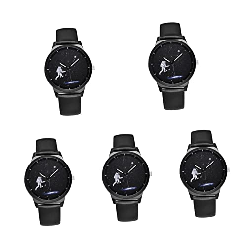 Mikikit 5 Stücke Gürtel Dame Damen Mit Riemen Geschenk Tag Stil Geburtstag Uhr Armbänder Dekoration Astronaut Paar Valentinstag Schwarz Business Mädchen Armbanduhr Herren Herren Leder von Mikikit