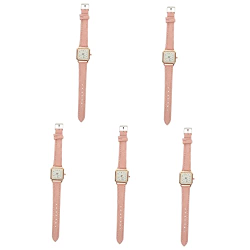 Mikikit 5 Stücke Mode Mädchen Rosa Damen Kleid Weiblich Zifferblatt Business Einstellbar Hand Q-Uartz Ornament Kreativ Gürtel Dekorativ Für Digitale Stilvolle Uhren Armbanduhr Uhr Zartes von Mikikit