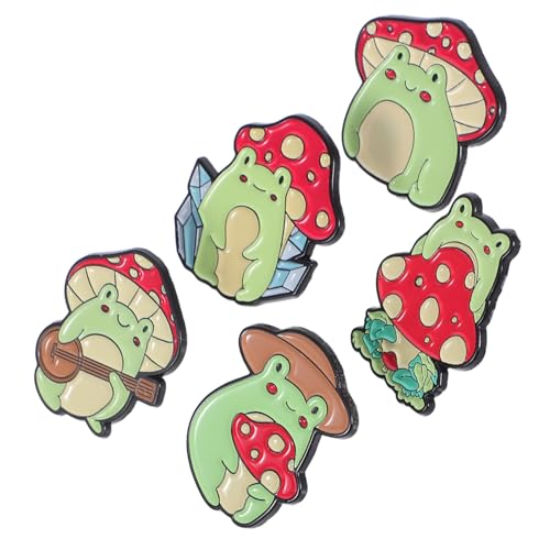 Mikikit 5 Stücke Frosch und Pilz Anstecknadeln Niedliche Kawaii Broschen Zinklegierung für Jacken Hüte und Rucksäcke Schmuckstücke für Frauen von Mikikit