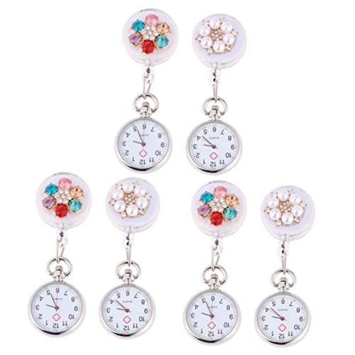 Mikikit 6stücke Clip Pocket Watch Für Ärzte Und Krankenschwestern Kreative Flexible Taschenuhr Mit Blumenrhinestones Präzise Zeitangabe Für Pflegepersonal Und Studenten von Mikikit