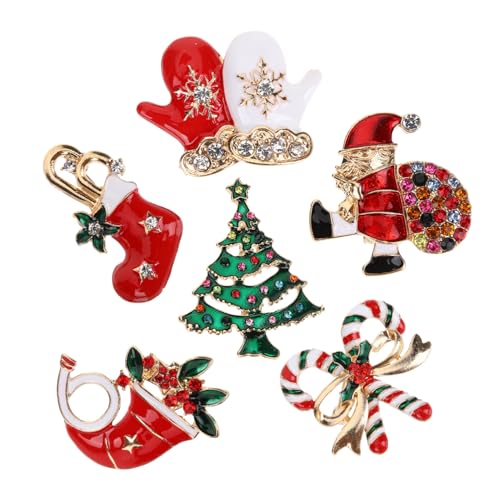 Mikikit 6 Stück Teiliges Weihnachtsbroschen Set mit Langlebigen Kratzfesten Anstecknadeln Elegantes Schmuckzubehör für Kleidung und Taschen Festliche Geschenkidee zu Weihnachten und von Mikikit