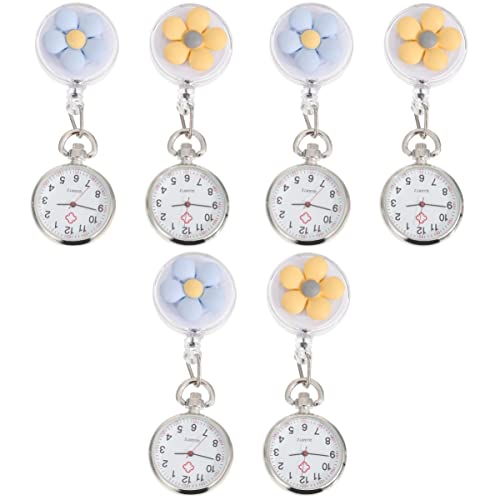 Mikikit 6stücke Einziehbare Schwesternuhr Mit Clip Blumenmuster Praktische Taschenuhr Für Pflegekräfte Für Zu Besonderen Anlässen Langlebig Und von Mikikit