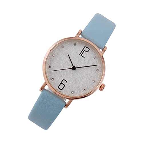 Mikikit Damen Armbanduhr Mit Diamanten Quarz Analog Uhr Für Schüler Lässige Studentenuhr in Hellblau Stilvolle Uhr Für Alltag Und Besondere Anlässe von Mikikit