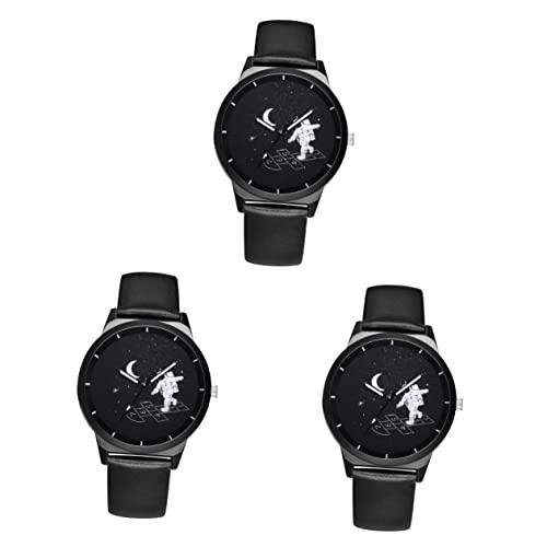 Mikikit Astronauten Armbanduhr Freizeituhr 3 Stück Handgelenk Dekoration Paar Zifferblatt Schwarz Dame Valentinstag Dekorative Astronautenband Urlaub Display Gürtel Geburtstag Männer Armbänder von Mikikit