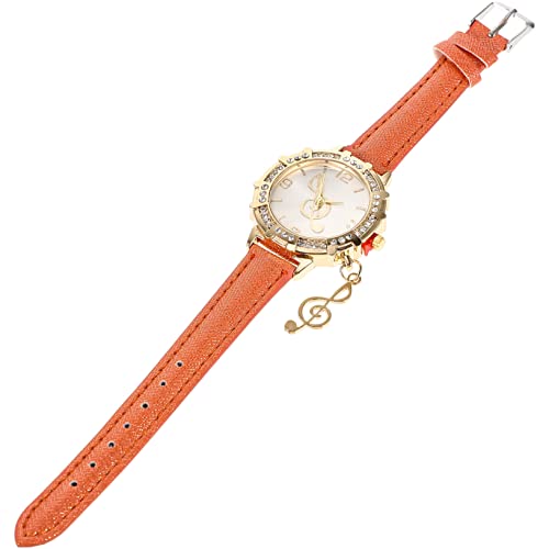 Mikikit Beachten Strass Geschenk Uhren Uhr Glänzend Armband Elegant Mädchen Damen Orange Mädchen Dekor Stilvoll Leder Verstellbar Anhänger Musical Metall Für Eingelegte Armbanduhr von Mikikit