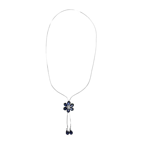 Mikikit Blauer Blumen Anhänger Halskette Damen Sweater Chain Mode Kleidung Schmuck Accessoire für Herbst Winter Pullover Dekoration von Mikikit