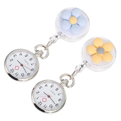 Mikikit 2stücke Pack Krankenschwester Fob Uhr Einziehbare Taschenuhr Hübsches Blumenmuster Quarzwerk Uhrclip Tragbar Für Ärzte Pflegekräfte von Mikikit