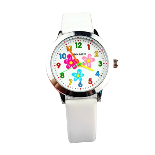 Mikikit Blumenmuster Kinderuhr Kreative Quarz-Armbanduhr Für Jungen Und Mädchen Schüler Bequemes Und Langlebiges Design Weiß von Mikikit