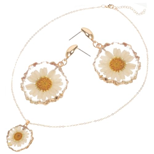 Mikikit Blumiger Schmuckset Damen Halskette und Ohrringe Filigraner Sonnenblumen Anhänger Leichtes Hypoallergenes Design für Alltag und Besondere Anlässe Modisches Statement Accessoire von Mikikit