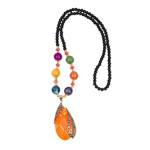 Mikikit Boho Pullover Kette mit Buntem Achat Anhänger Lange Ovale Halskette als Farbenfrohes Modeaccessoire für Damen Dekorative Strickwarenkette im Ethnischen Stil Geschenkidee für von Mikikit