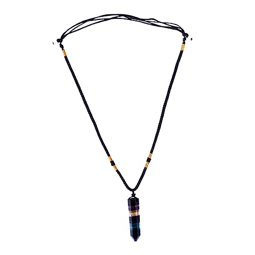 Mikikit Bunte Natürliche Fluorit Halskette Verstellbar Sechseckiger Anhänger Pullover Schmuck für Jungen und Mädchen Langlebig Rostfrei Eleganter Stil Geeignet für Alltag und Party von Mikikit