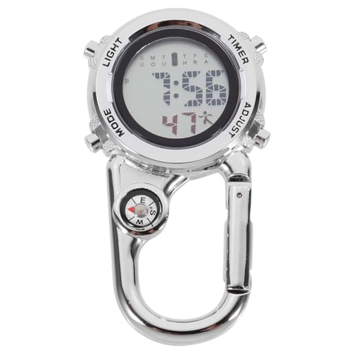 Mikikit Multifunktionale Karabineruhr, Leuchtende Taschenuhr, Wasserdicht, Edelstahl, Ideal FüR Outdoor Camping, Klettern, Reisen, Silber von Mikikit