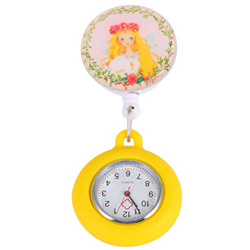 Mikikit Tragbar Clip- on Pocket Watch: Retractable Watch Hanging Watch Watch for Decor Use Silicone Watches Happy Face Clip on Fob Watch for Doctors Women- Yellow von Mikikit