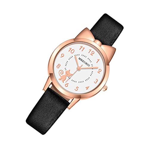 Mikikit Damenuhr Armbanduhr mit Katzendesign Schwarz Verstellbares Armband Atmungsaktiv Quarzuhr für Damen Alltag Party von Mikikit
