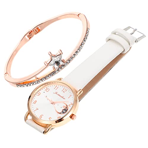 Mikikit Damen Armbanduhr Satz mit Mond und Sternendesign Quarzuhr mit Kalender Dekoratives Armband Modernes Accessoire für Frauen zum Frauenfest von Mikikit