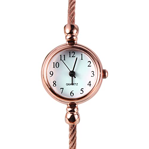 Mikikit Quarzuhr Für Damen Für Mädchen Manschettenuhren Für Damen Mit Kleinem Handgelenk Armkette Uhr Jungs-Spielzeug Armbänder Für Jungen Elegante Roségolduhren Armband Fräulein Perle von Mikikit