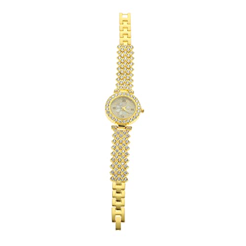 Mikikit Dekorative Damen Armbanduhr Mit Strass Verstellbar Goldfarben Casual Uhr Für Frauen Handgelenkschmuck Für Freizeit Und Besondere Anlässe von Mikikit
