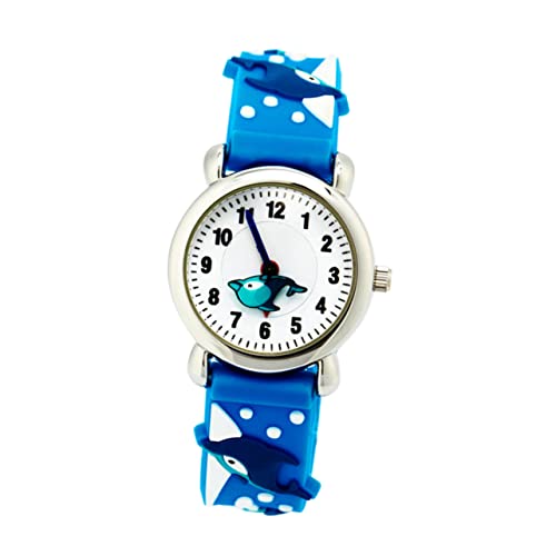 Mikikit Kinderuhr Delfin Cartoon Blau Armbanduhr mit Bequemem Elastischem Uhrenarmband Großes Zifferblatt Lernuhr für Kinder Geburtstag von Mikikit